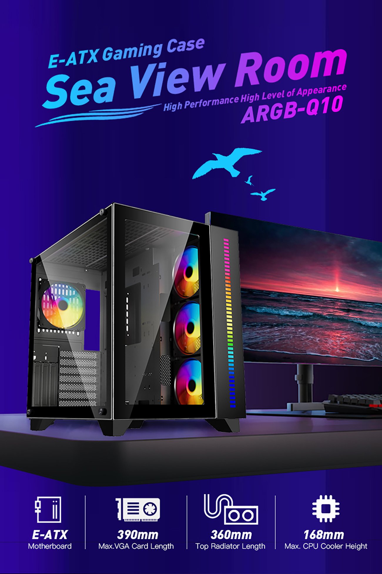 DIYPC ARGB-Q10-BK Black USB3.0 ATX Mid Tower Gaming Computer Case w/ Dual  Tempered Glass Panel and 4 x ARGB 120mm Fans (Pre-Installed)